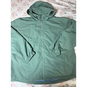Lands' End Men's XL Hooded Jacket Green Windbreaker Mesh Lined Full Zip Pockets‎